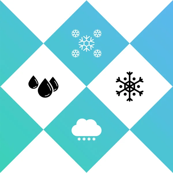 Establecer Gota Agua Nube Con Nieve Nieve Copo Nieve Icono — Archivo Imágenes Vectoriales