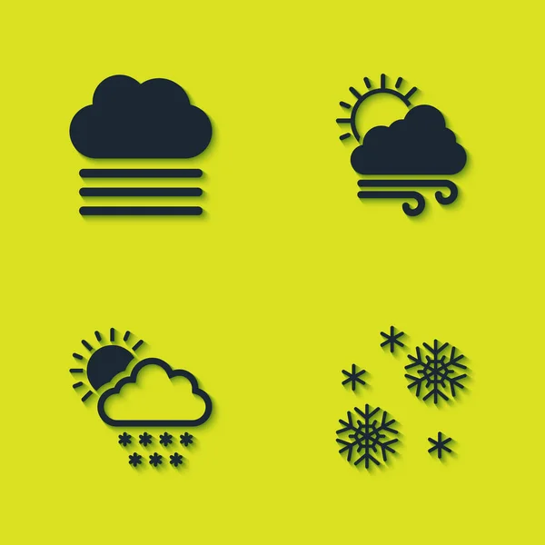 Set Fog Cloud Snow Cloud Snow Sun Windy Weather Icon — Stock Vector