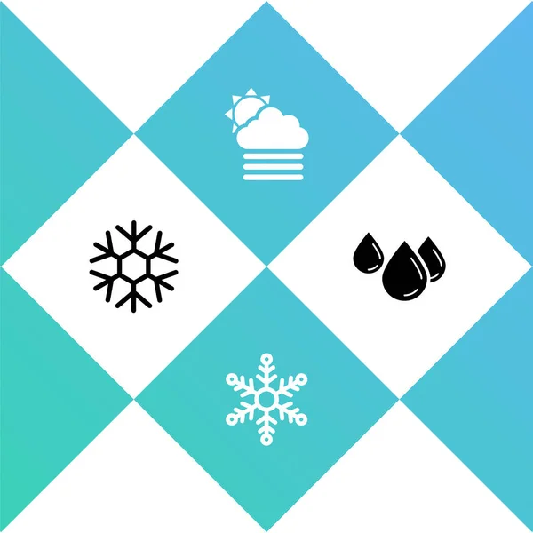 Set Snowflake Fog Cloud Sun Water Drop Icon Вектор — стоковый вектор