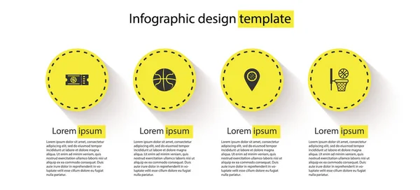 Definir Bilhete Jogo Basquete Localização Com Basquete Modelo Infográfico Negócios —  Vetores de Stock