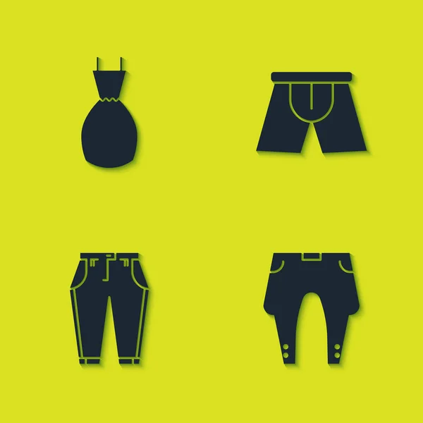 Set Frauenkleid Hosen Und Männer Unterhosen Ikone Vektor — Stockvektor