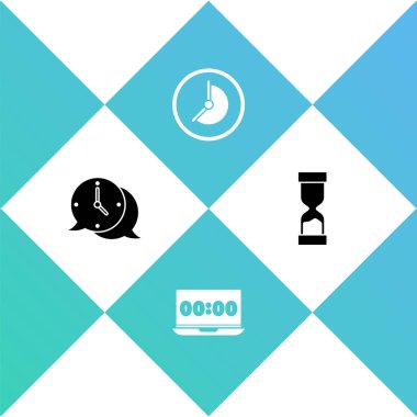 Konuşma baloncuğunu dizüstü bilgisayara ve Eski kum saati simgesine ayarla. Vektör.