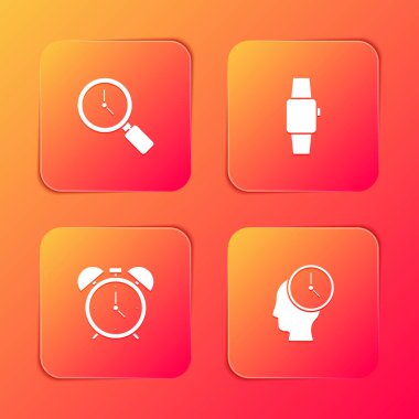 Büyüteci saat, akıllı seğirme, alarm ve zaman yönetimi simgesi ile ayarla. Vektör.