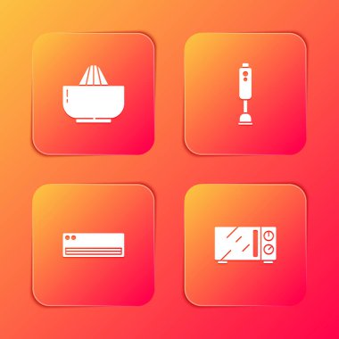 Citrus meyve sıkacağı, blender, klima ve mikrodalga fırın ikonu ayarla. Vektör.