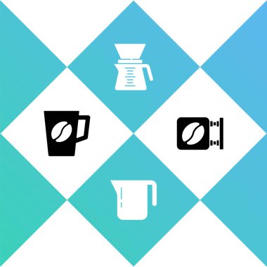 Kahve fincanı, demlik, Chemex ve Street tabelaları kahve ikonu. Vektör.