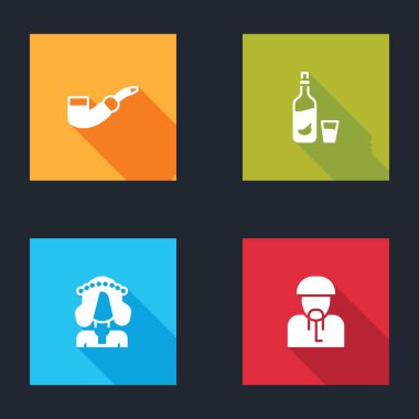 Tüttürme piposu, biberli votka, Ukraynalı kadın ve Kazak ikonu. Vektör.