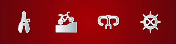 Set Fahrradsitz Mountainbike Lenker Und Kettenradkurbel Symbol Vektor — Stockvektor