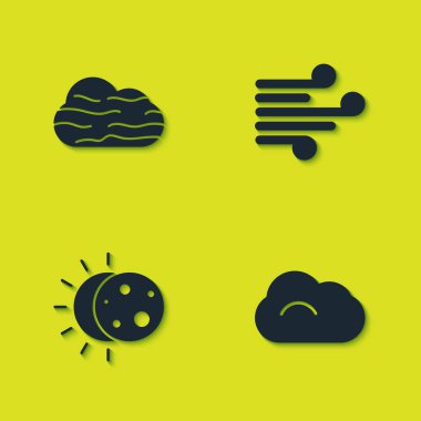Sis ve bulut, Bulut, Güneş tutulması ve Rüzgar ikonu. Vektör.