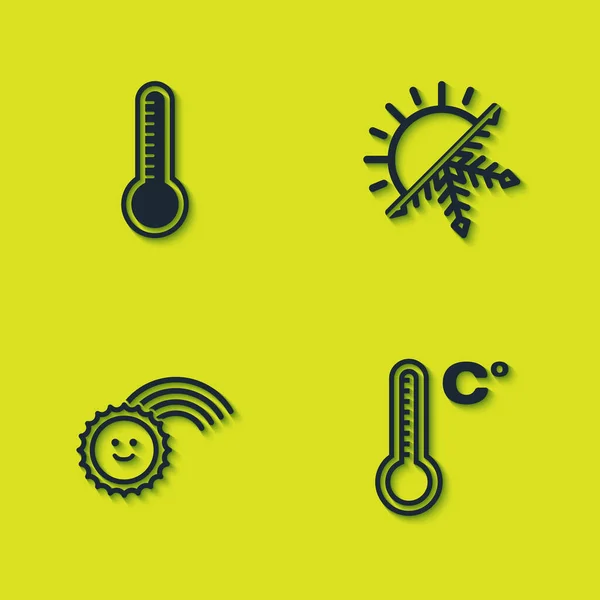 Установите Метеорологический Термометр Радугу Солнцем Солнцем Значок Снежинки Вектор — стоковый вектор