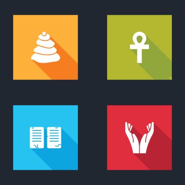 Yığınla sıcak taş, Haç Ankh, Emirler ve Eller dua etme ikonu. Vektör.