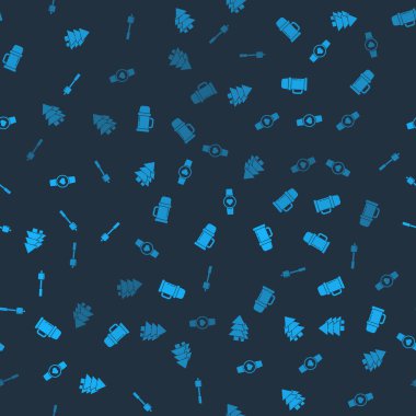 Ağaç ayarla, termos kabı, kalp atışı hızını gösteren akıllı saat ve dikişsiz desenli lokum çubuğu. Vektör.