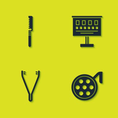 Testere, ameliyat lambası, cımbız ve göz testi çizelgesi ikonu. Vektör.