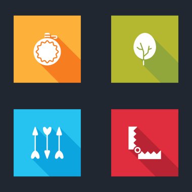 Kantin su şişesi, Ağaç, Hippi okları ve Tuzak av ikonu hazırla. Vektör.