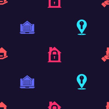 Konum anahtarı, çevrimiçi emlak evi, korunan ev ve kusursuz bir emlakçı. Vektör.