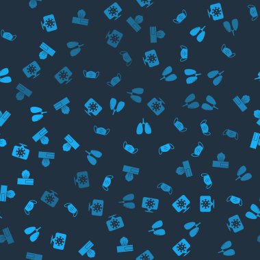 Corona virüsünü konuma getirin, tıbbi koruyucu maske, akciğerler ve ıslak mendil paketini kusursuz desenlere ayarlayın. Vektör.