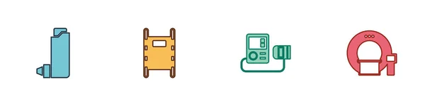 Set Inhaler Stretcher Bloeddruk Tomografie Icoon Vector — Stockvector