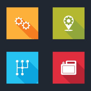 Motor yağı ikonu için vites, vites ve teneke kutu ayarla. Vektör.