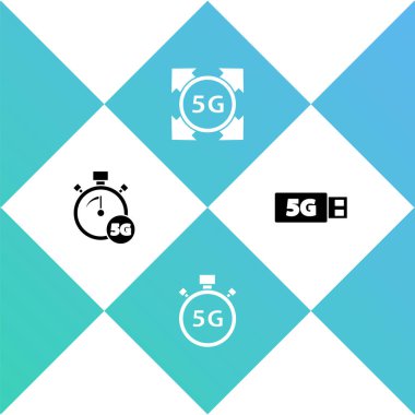 Dijital hız ölçer 5G, ağ ve modem simgesini ayarla. Vektör.