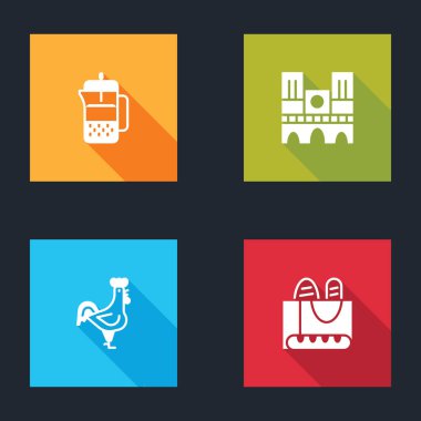 Fransız presi, Notre Dame, horoz ve baget ekmeği ikonu. Vektör.