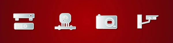 Ställ Multimedia Och Box Smart Sensor Fotokamera Och Säkerhetsikon Vektor — Stock vektor