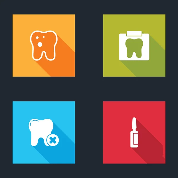 Set Dientes Con Caries Rayos Diente Icono Tableta Analgésica Vector — Vector de stock