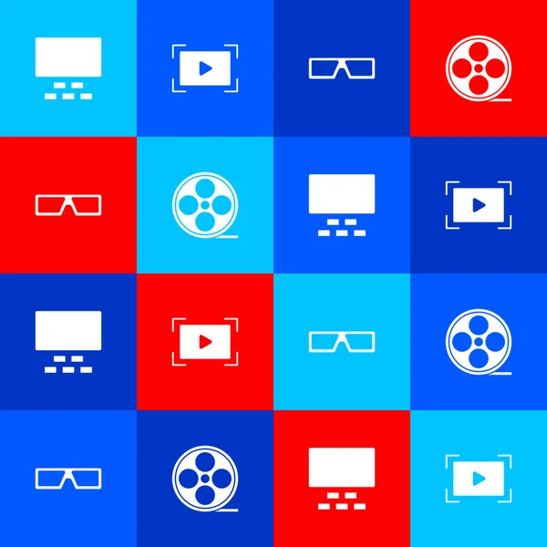 Set Kinosaal Mit Bestuhlung Online Abspielvideo Kinobrille Und Filmrollen Symbol — Stockvektor