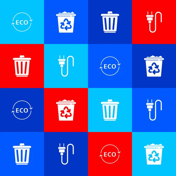 Set Label Eco Healthy Food Recycle Bin Recycle Trash Can — Stock Vector