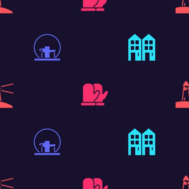 House, Montreal Biyosfer, Noel eldiveni ve Deniz Feneri 'ni kusursuz bir şekilde ayarla. Vektör.