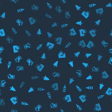 Bira şişesi, Noel ağacı, Chateau Frontenac oteli ve Royal Ontario müzesi kusursuz desenli. Vektör.