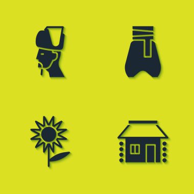 Ukrayna Kazağı, ev, Ayçiçeği ve Kazak pantolon ikonu. Vektör.