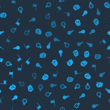 Gear 'ı dolar, Startup projesi konsepti, fikir ampulü ve kusursuz desen üzerine konum belirleyicisi ile ayarla. Vektör.