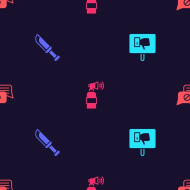 Protesto, askeri bıçak, hava kornası ve baloncuk sohbetini kusursuz bir şekilde ayarlayın. Vektör.