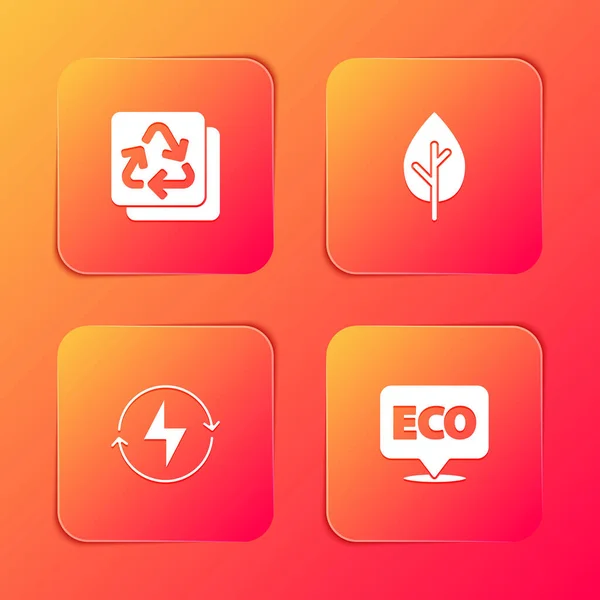 Set Recycle Tree Lightning Bolt Label Eco Healthy Food Icon — Stockový vektor