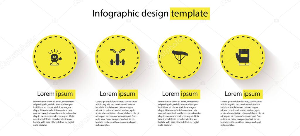 Set Bicycle bell, for kids, seat and Gloves. Business infographic template. Vector.