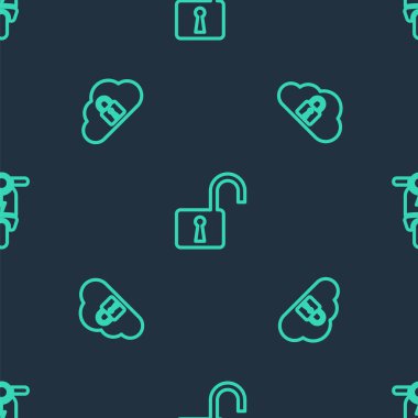 Hat açık asma kilit, bulut hesaplama ve elektrikli scooter 'ı sorunsuz bir şablona ayarlayın. Vektör.