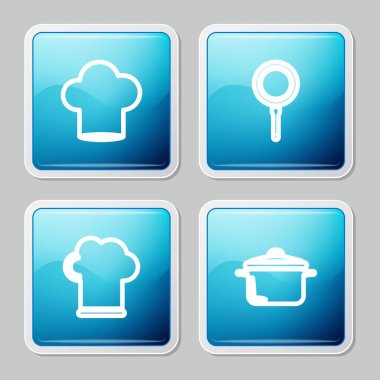 Şef şapkası, kızartma tavası ve tencere ikonu. Vektör.