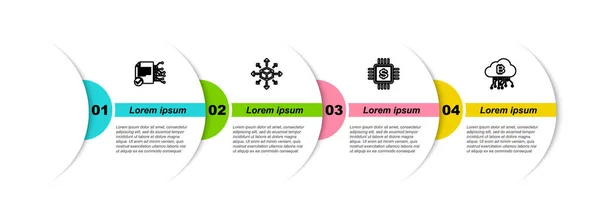 Définir Ligne Contrat Intelligent Distribution Puce Processeur Avec Dollar Crypto — Image vectorielle