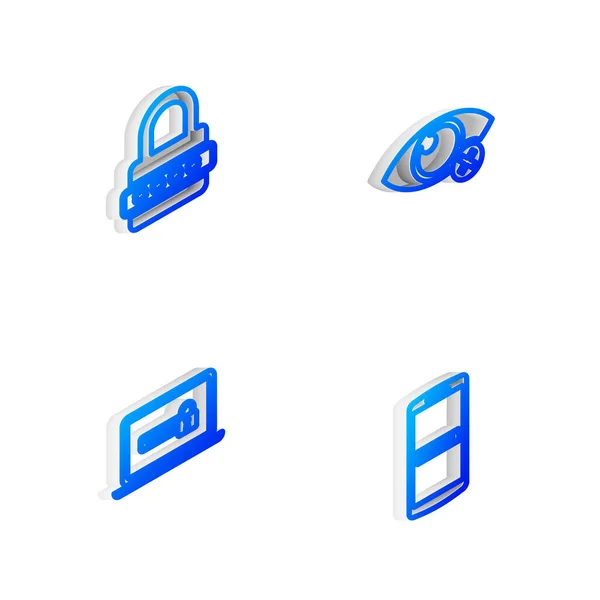 Isometric Satırı Görünmez Gizli Parola Koruması Parola Mobil Simge Içeren — Stok Vektör