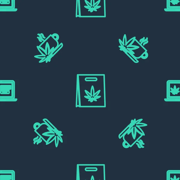 Set Line Sac Provisions Marijuana Tasse Thé Avec Achat Ligne — Image vectorielle