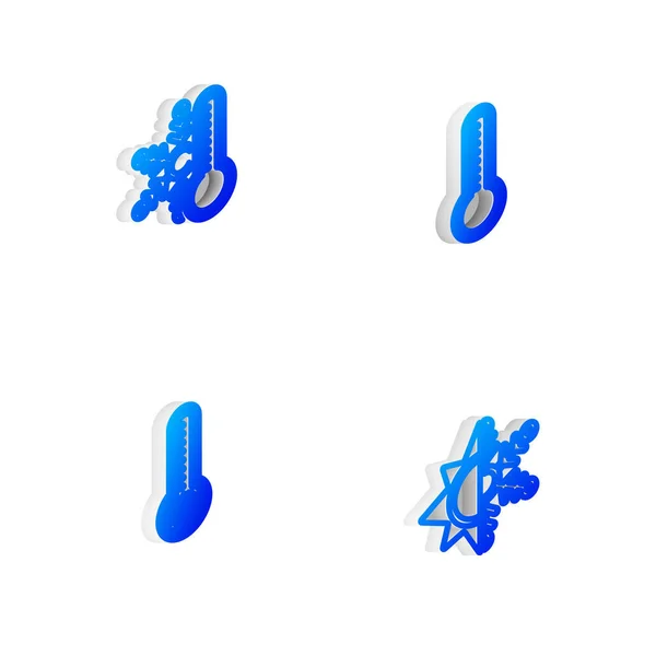 Defina Linha Isométrica Termômetro Meteorologia Termômetro Com Floco Neve Sol —  Vetores de Stock