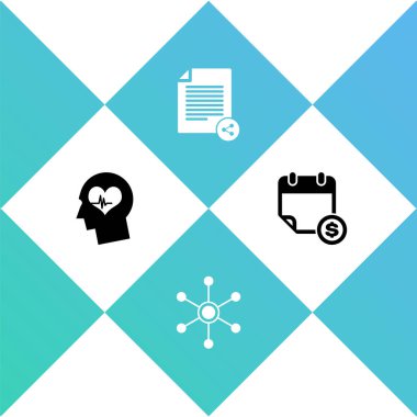 Head 'i kalp atışı, Network, Paylaşım dosyası ve Mali Takvim simgesi ile ayarla. Vektör.