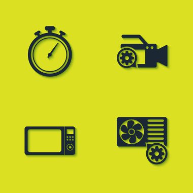 Stopwatch, klima ayarları, mikrodalga fırın ve video kamera simgesi ayarla. Vektör.