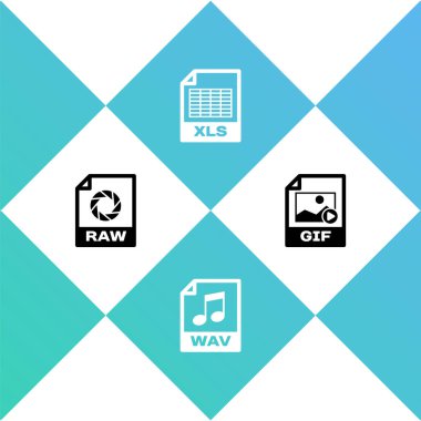 Ham dosya belgesi, WAV, XLS ve GIF simgesini ayarla. Vektör.
