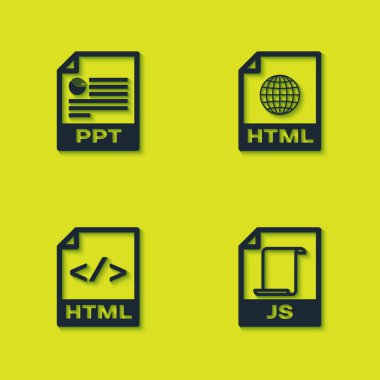 PPT dosya belgesini, JS, HTML ve simgeyi ayarla. Vektör.