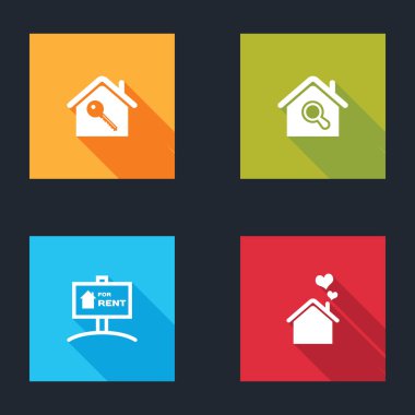 House 'u anahtarla, Arama Evi' yle, Kira ve kalp şeklindeki simgeyle ayarla. Vektör.