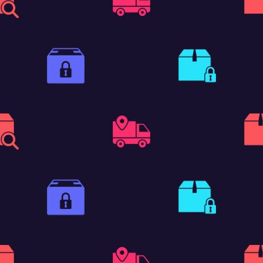 Kilitli paket, Sevkiyat izleme ve Arama 'yı kusursuz desen üzerine ayarla. Vektör.