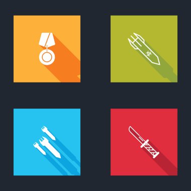 Askeri ödül madalyası, Biyolojik tehlike roketi, Roket ve bıçak ikonu. Vektör.