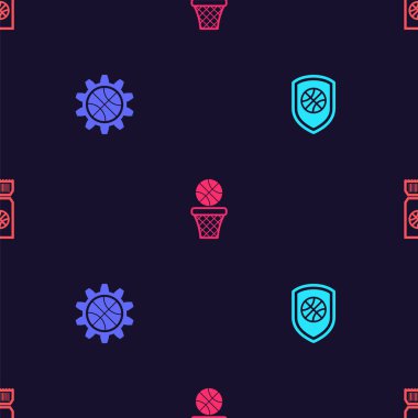 Kalkan basketbol topunda, planlama stratejisi konseptinde, basketbolda ve maç biletlerinde pürüzsüzlük var. Vektör.