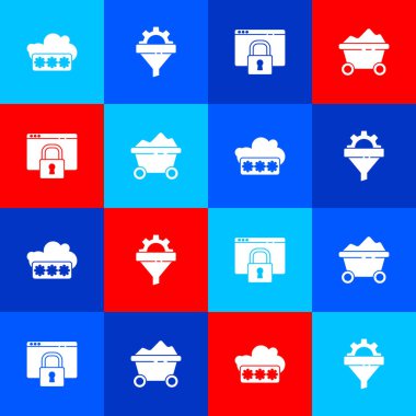 Şifre korumasını ayarlayın, satış hunisini ekipmanla donatın, sitenizi HTTPS, SSL ve kömür madeni ikonunu güvene alın. Vektör.