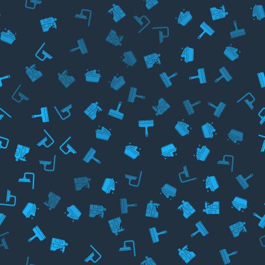 Temizlik malzemesi için şişe, sabun köpüklü plastik leğen, plastik cam temizleyicisi ve duş başlığı, kusursuz desenli. Vektör.